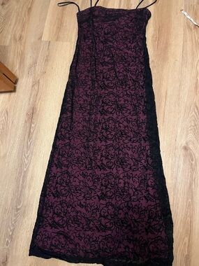 Rampage Black Lace Overlay Plum Strapless Maxi Dress